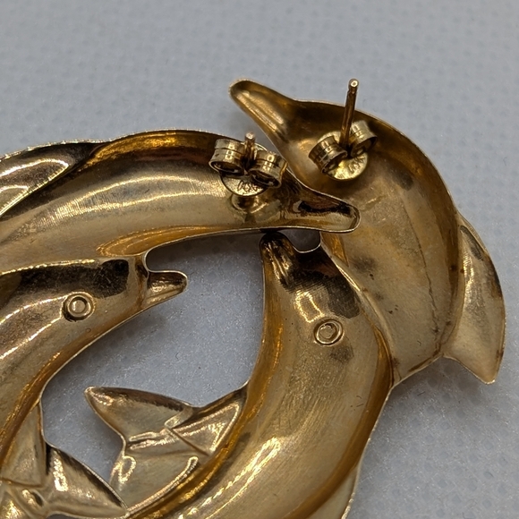 Gold Dolphin Earrings - Picture 3 of 5